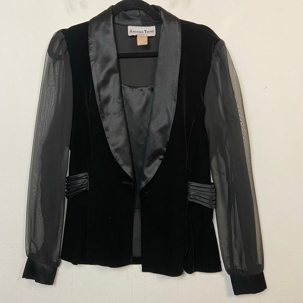 Steampunk Romantic Goth Witchy Black Velvet Sheer Sleeve Top Blouse Size Medium